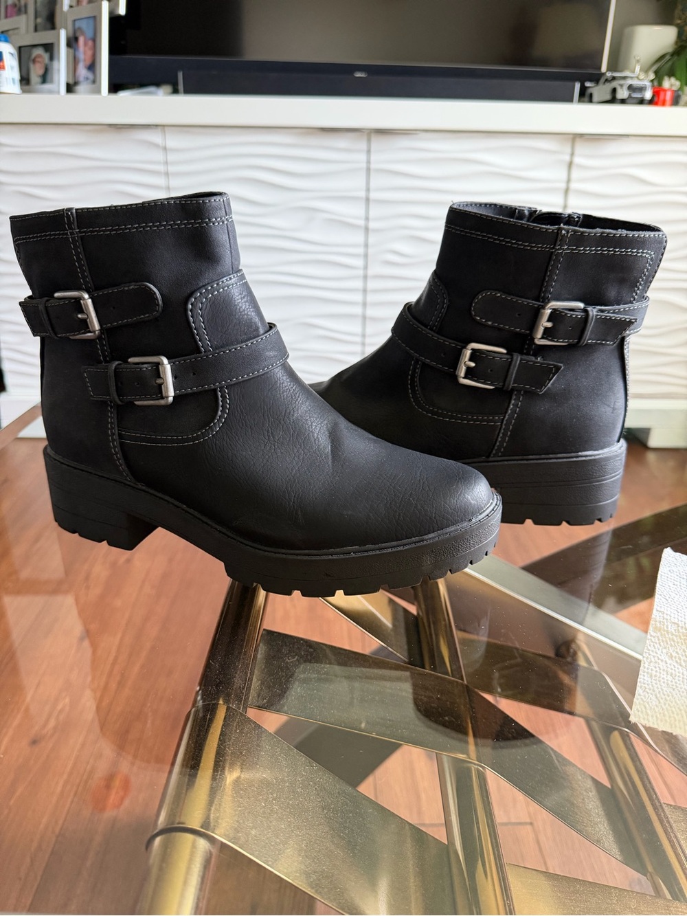 SOUL Naturalizer Black Buckle Lug Sole Ankle Boots